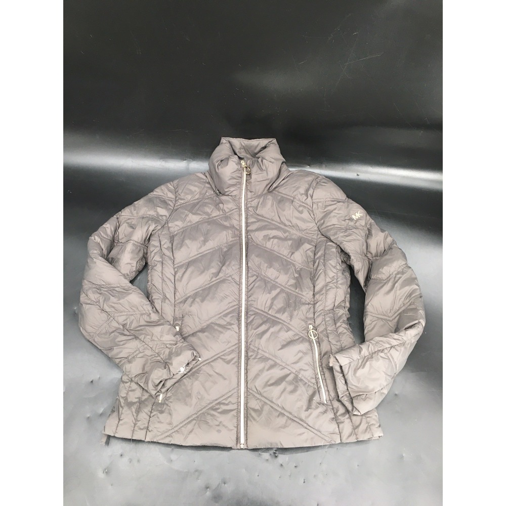 Michael Kors Gray Packable Down Fill Zip Front Jacket Size Small Women's